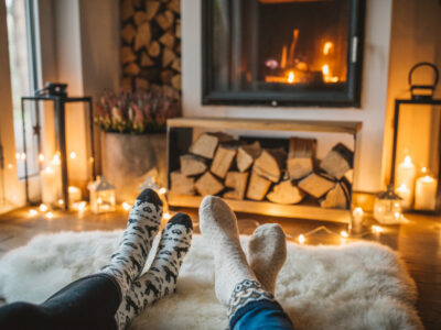 couple in fireplace